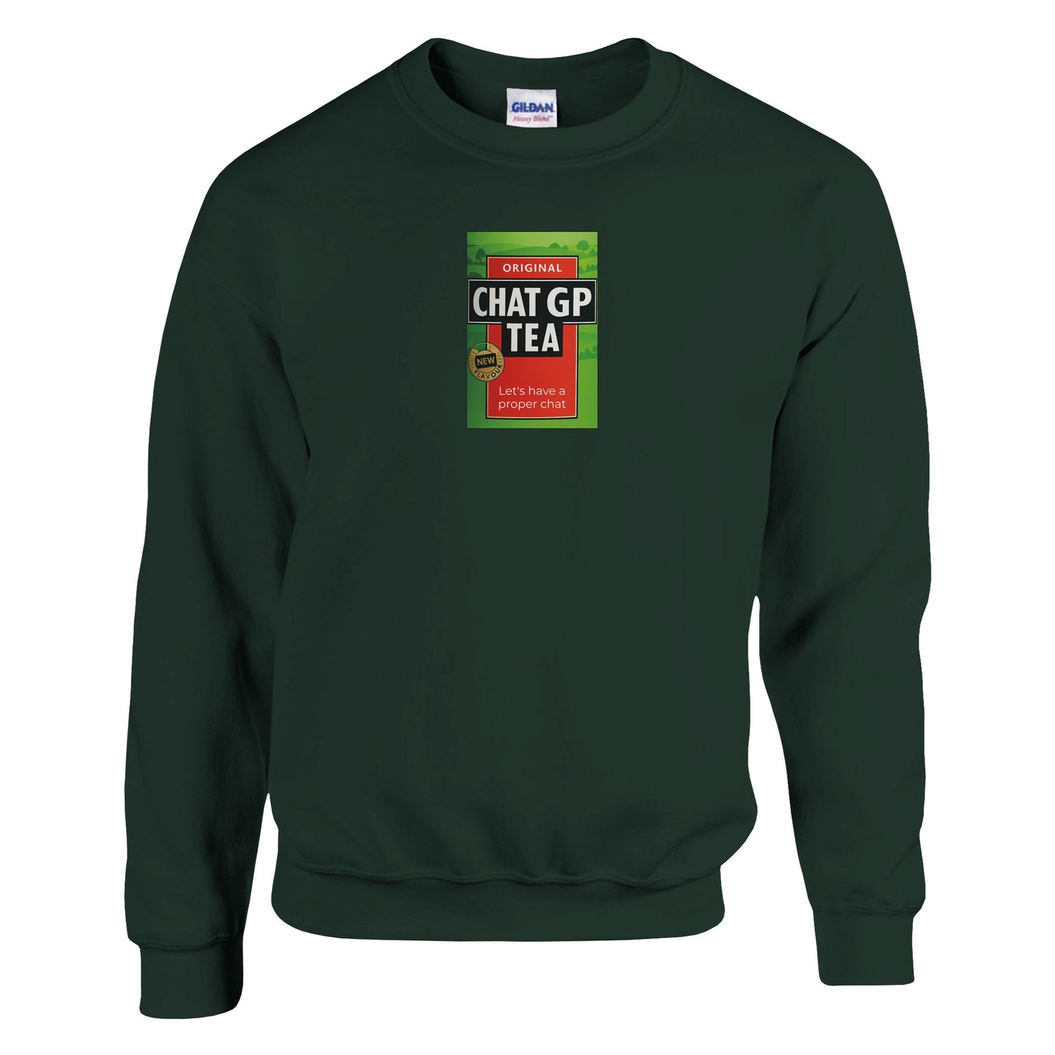 Chat GP Tea Sweatshirt - Humorous gift for Tea Lovers &amp; ChatGPT AI Fans - Unisex Crewneck Sweatshirt Forest Green S