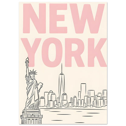 Preppy NYC Skyline Print - Pink Minimalist Wall Art for Girly Dorm - Girly Dorm Room 13x18 cm 5x7″