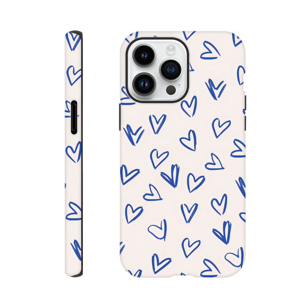 Blue Hearts Phone Case - Cute Minimalist Pattern for iPhone &amp; Samsung | Romantic Design Protection iPhone 14 Pro Max