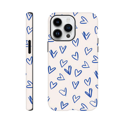 Blue Hearts Phone Case - Cute Minimalist Pattern for iPhone &amp; Samsung | Romantic Design Protection iPhone 14 Pro Max