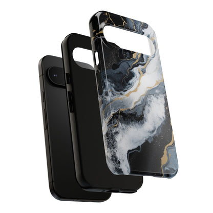 Celestial Marble Phone Case - Black &amp; Gold Swirl Design