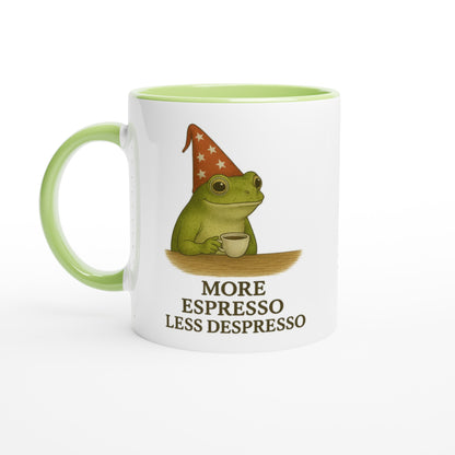 More Espresso Less Depresso Mug - Funny Frog Coffee Cup - Humorous 11oz Ceramic Mug Gift Ceramic Green
