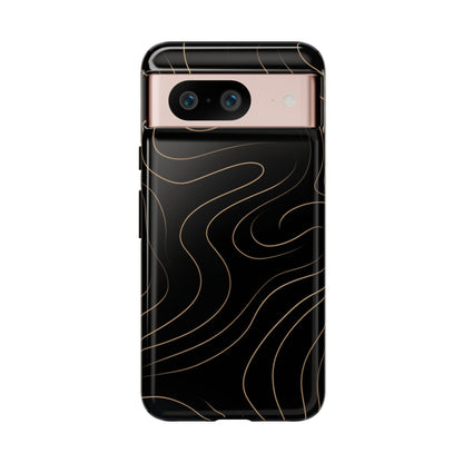 Noir Topograph - Black Minimalist Line Art Phone Case Google Pixel 8 Glossy