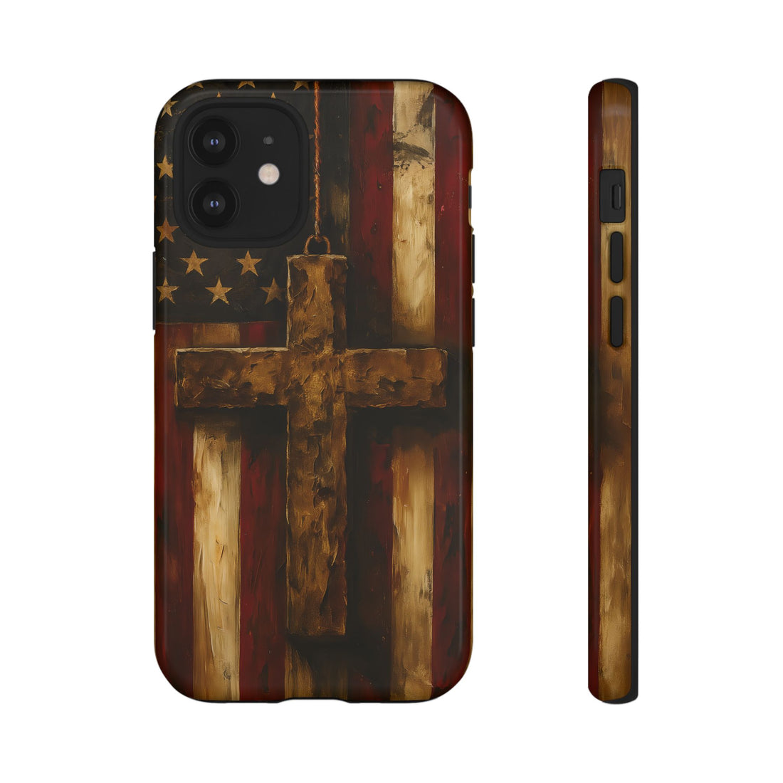 Forged in Faith Phone Case - Rustic Gold Cross & American Flag | Patriotic Christian Case for iPhone, Samsung & Pixel iPhone 12 Mini Glossy