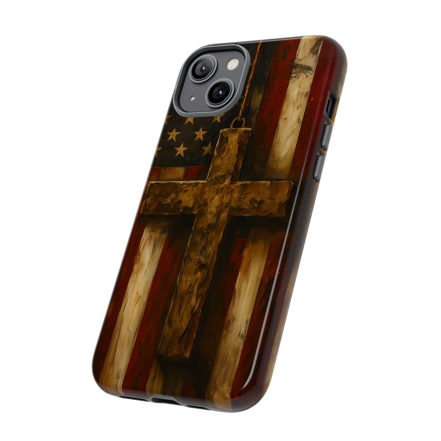 Forged in Faith Phone Case - Rustic Gold Cross &amp; American Flag | Patriotic Christian Case for iPhone, Samsung &amp; Pixel