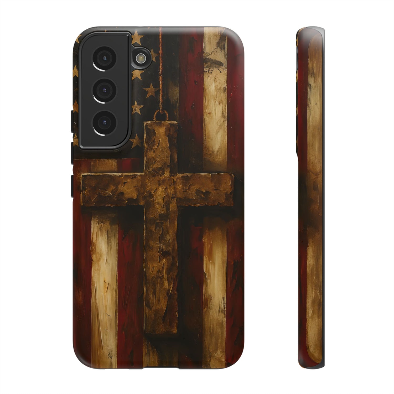 Forged in Faith Phone Case - Rustic Gold Cross &amp; American Flag | Patriotic Christian Case for iPhone, Samsung &amp; Pixel Samsung Galaxy S22 Matte