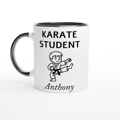 Personalized Karate Student Mug - Custom Name Coffee Cup - Perfect Gift for Karate Enthusiasts Ceramic Black