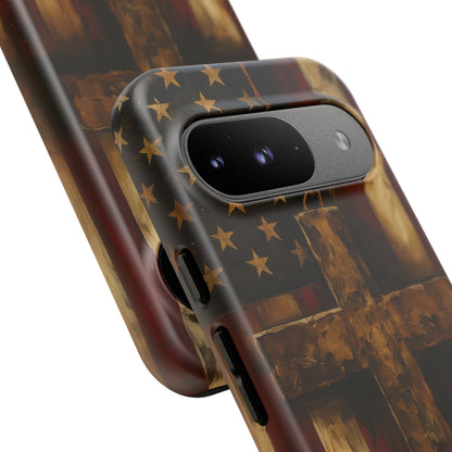 Forged in Faith Phone Case - Rustic Gold Cross &amp; American Flag | Patriotic Christian Case for iPhone, Samsung &amp; Pixel