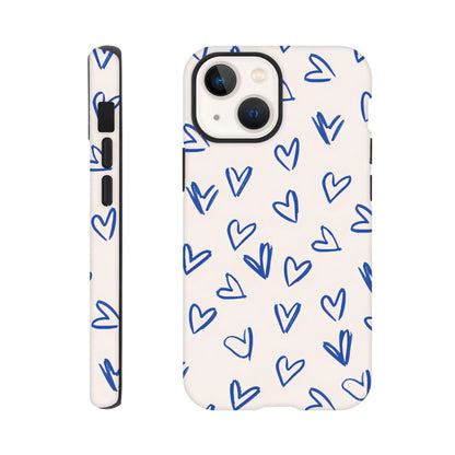 Blue Hearts Phone Case - Cute Minimalist Pattern for iPhone &amp; Samsung | Romantic Design Protection iPhone 13 Mini