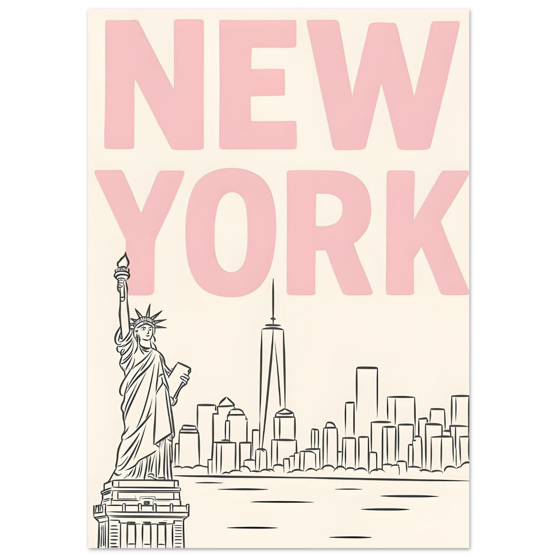Preppy NYC Skyline Print - Pink Minimalist Wall Art for Girly Dorm - Girly Dorm Room