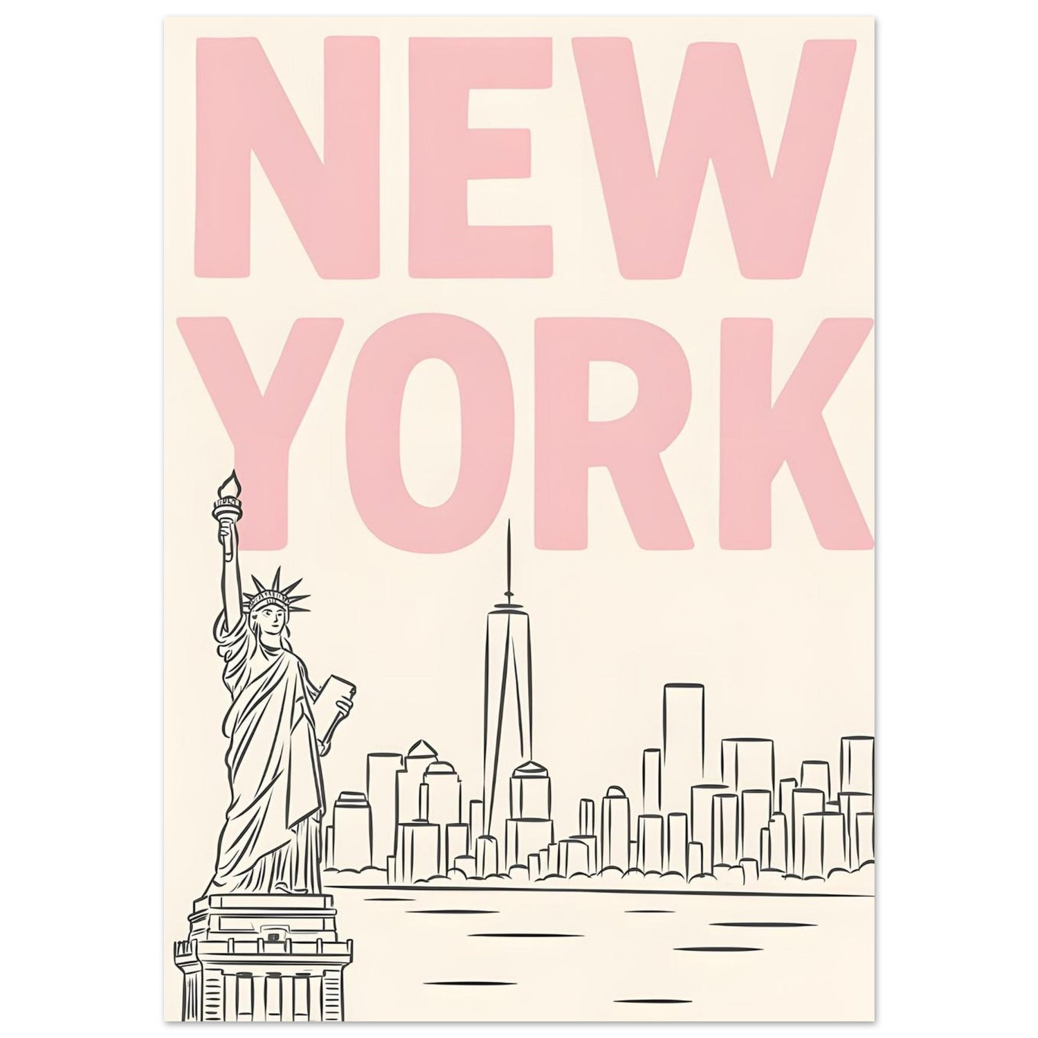 Preppy NYC Skyline Print - Pink Minimalist Wall Art for Girly Dorm - Girly Dorm Room