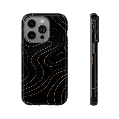 Noir Topograph - Black Minimalist Line Art Phone Case iPhone 14 Pro Glossy