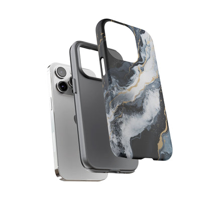 Celestial Marble Phone Case - Black &amp; Gold Swirl Design