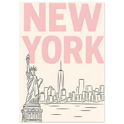 Preppy NYC Skyline Print - Pink Minimalist Wall Art for Girly Dorm - Girly Dorm Room A2 (42 x 59.4 cm)
