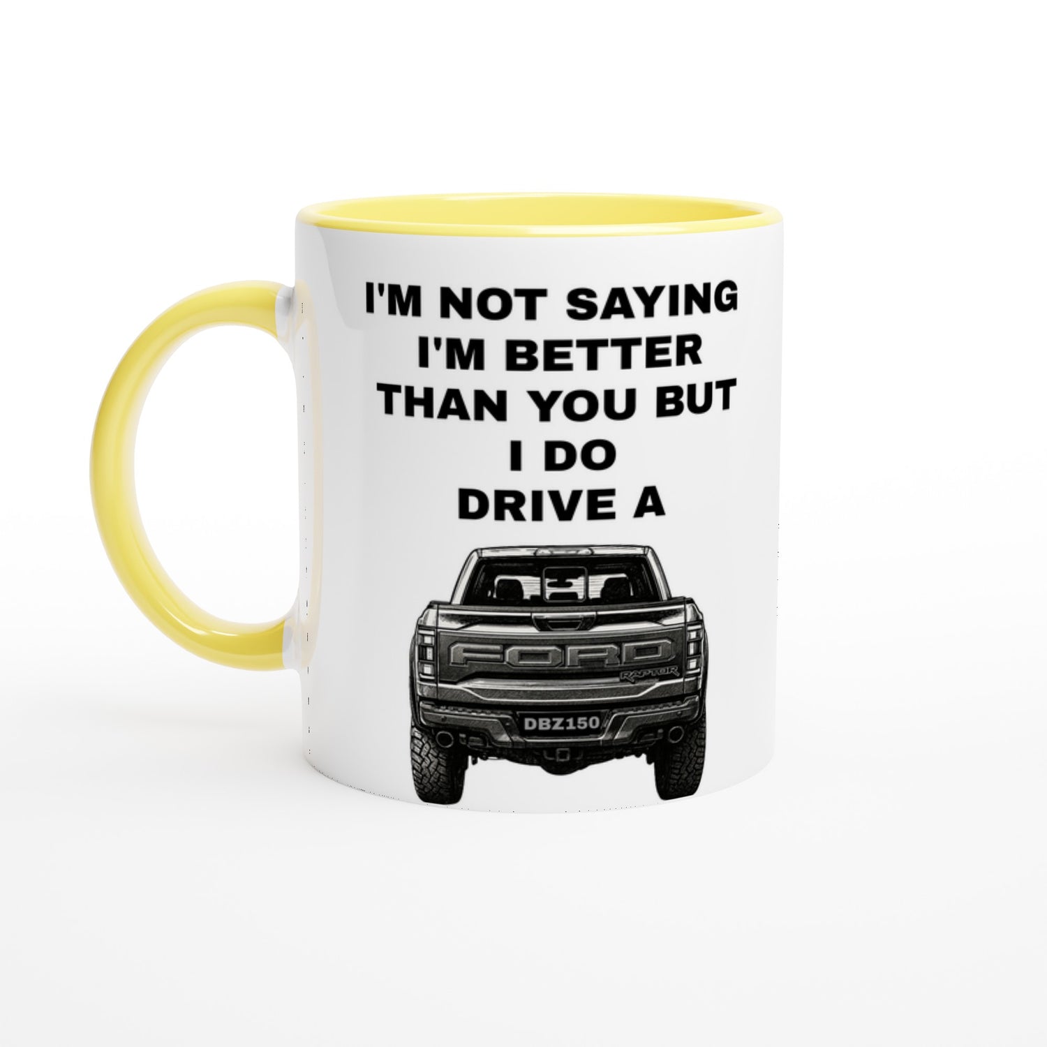 Funny Personalized Ford Raptor Mug - Custom Truck Lover Gift - 11oz Ceramic Coffee Cup Ceramic Yellow