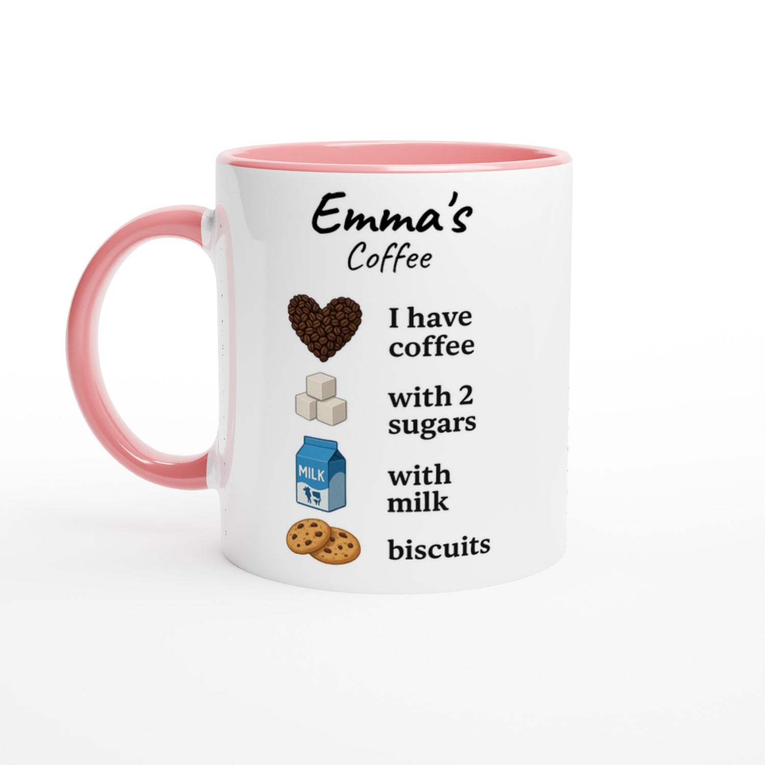 Personalized Coffee Mug - Custom Name Mug with Colorful Rim - Perfect Gift for Coffee Lovers Ceramic Pink