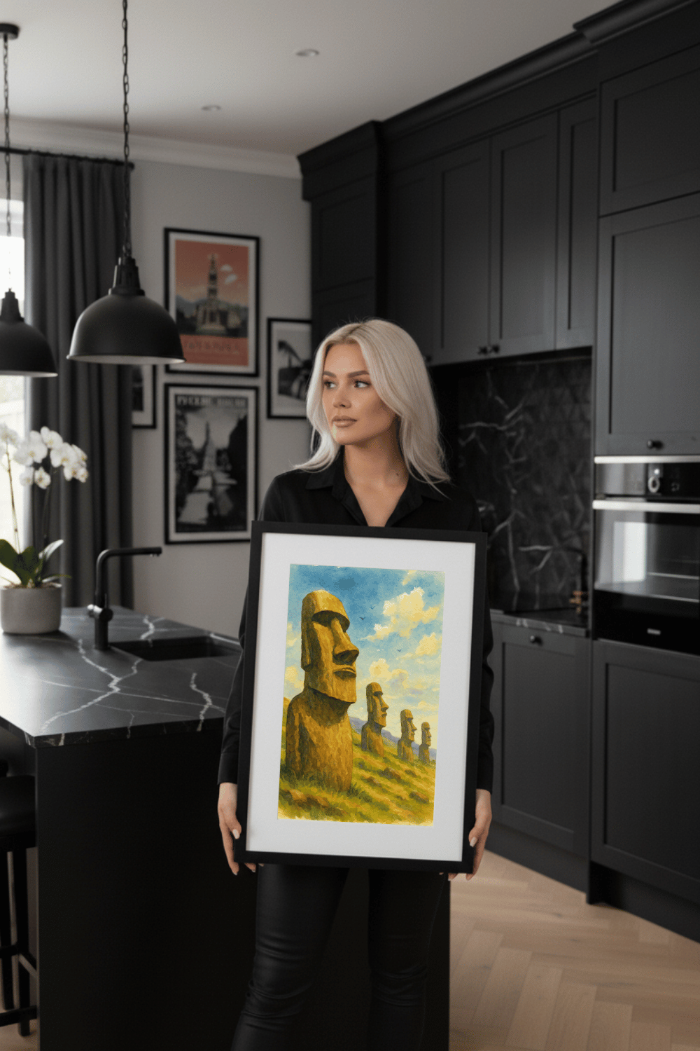 Moai Guardians: Easter Island Watercolor Art Print