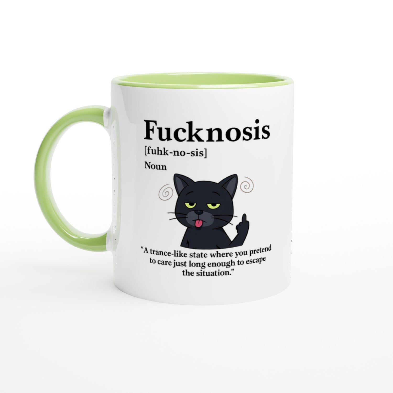 Funny F*cknosis Mug – Sarcastic Definition Coffee Cup with Dog, Cat, Bear, or Horse Design – 11oz Ceramic Humor Gift Ceramic Green Black Cat