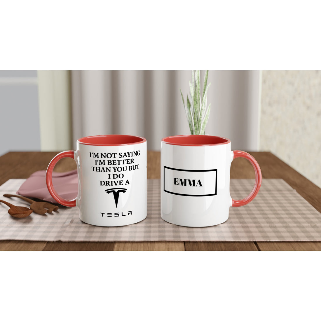 Electric Dreams - Personalized Tesla Ceramic Mug Ceramic Red