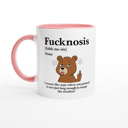 Funny F*cknosis Mug – Sarcastic Definition Coffee Cup with Dog, Cat, Bear, or Horse Design – 11oz Ceramic Humor Gift Ceramic Pink Bear
