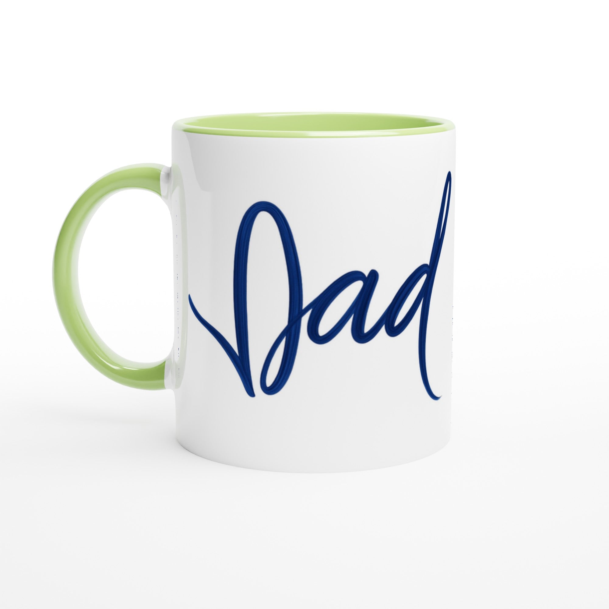 Dad Mug - Blue Brush Script Mug with Heart – Elegant Blue Calligraphy 11oz Coffee Cup – Father’s Day or Birthday Gift for Dad Ceramic Green