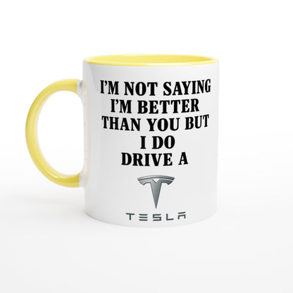 Personalized Tesla Mug - Custom Car Lover Gift - 11oz Ceramic Coffee Cup Ceramic Yellow