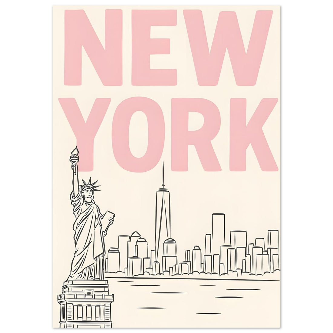 Preppy NYC Skyline Print - Pink Minimalist Wall Art for Girly Dorm - Girly Dorm Room A1 (59.4 x 84.1 cm)