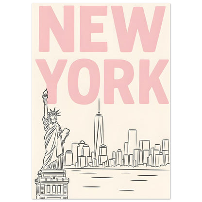 Preppy NYC Skyline Print - Pink Minimalist Wall Art for Girly Dorm - Girly Dorm Room A1 (59.4 x 84.1 cm)
