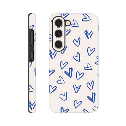 Blue Hearts Phone Case - Cute Minimalist Pattern for iPhone &amp; Samsung | Romantic Design Protection Galaxy S23