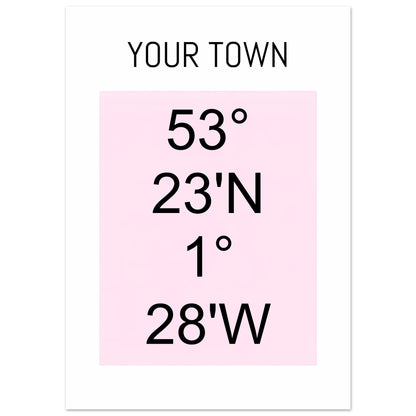 Personalized Map or Custom Location Coordinates Poster Print | Minimalist Unframed Wall Art Decor A3 A4 A5 A2 (42 x 59.4 cm) Black and Pink