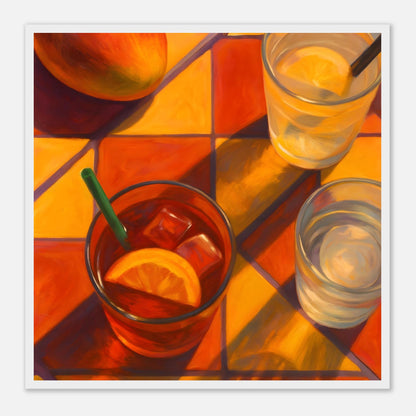 Vibrant Mango &amp; Citrus Still Life Poster - Warm Tile Aesthetic Wall Art - Wooden Framed Poster 50x50 cm 20x20″ White frame