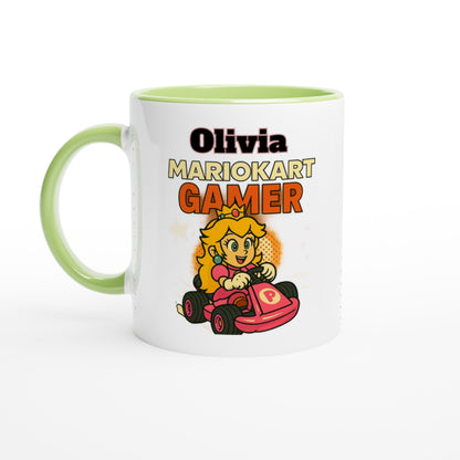 Personalized Mario Kart Gamer Mug - Princess Peach Mug - Funny Gift for Gamers - 11oz Ceramic Coffee Cup Ceramic Green