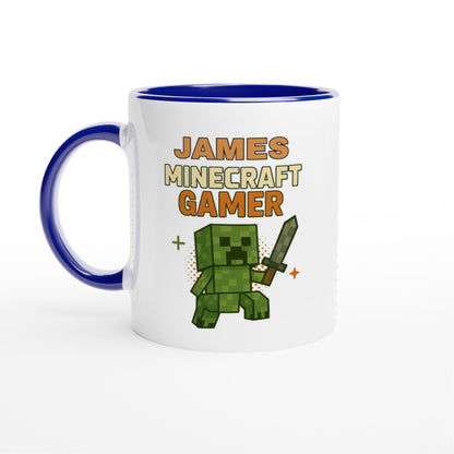 Personalized Minecraft Gamer Mug - Custom 11oz Ceramic Coffee Cup for Gamers Ceramic Blue
