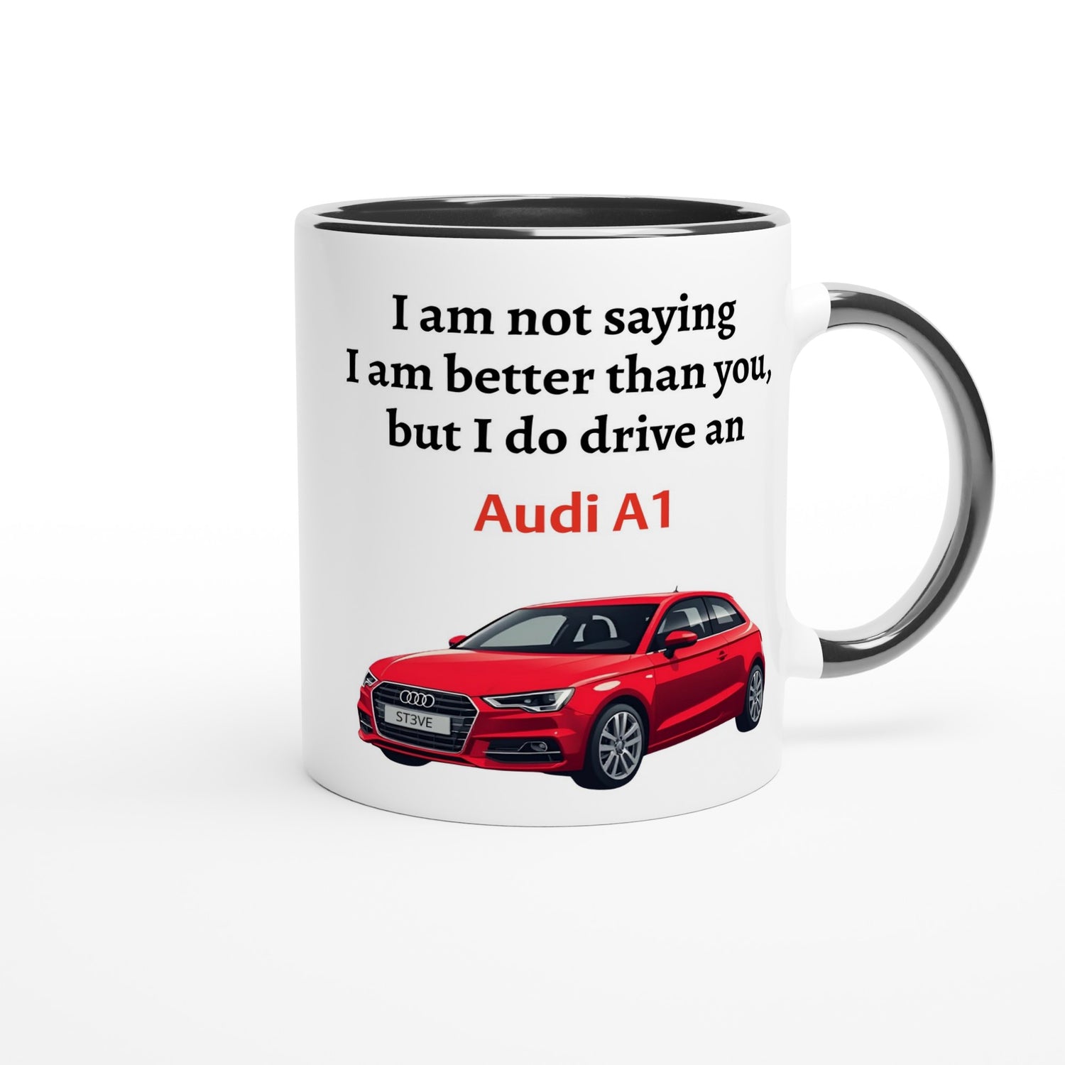 Personalized Audi A1 Mug - Custom Ceramic Coffee Cup for Car Lovers - 11oz Dishwasher Safe Ceramic Black