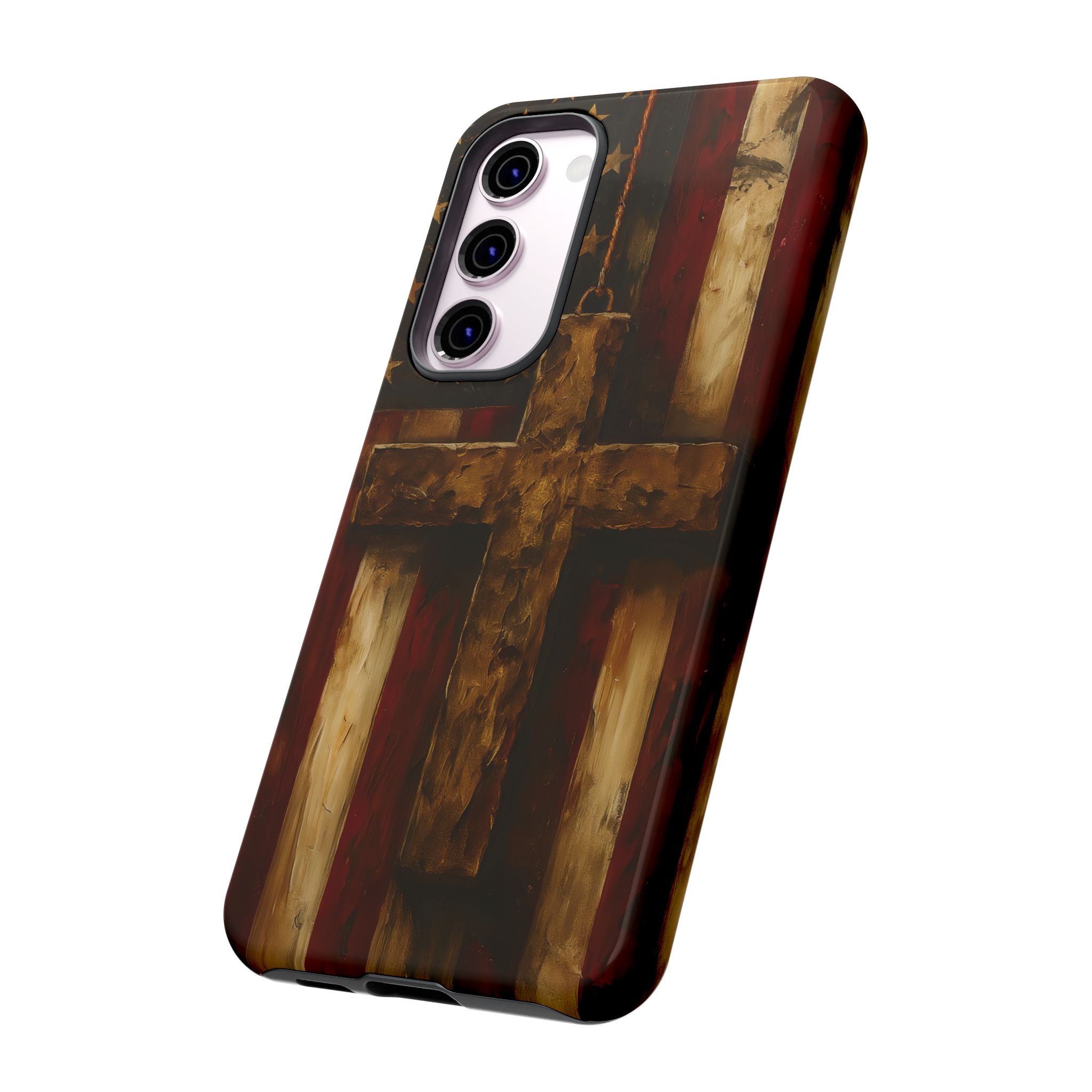 Forged in Faith Phone Case - Rustic Gold Cross &amp; American Flag | Patriotic Christian Case for iPhone, Samsung &amp; Pixel