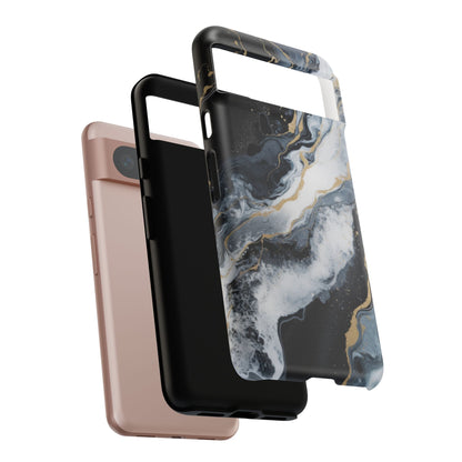 Celestial Marble Phone Case - Black &amp; Gold Swirl Design