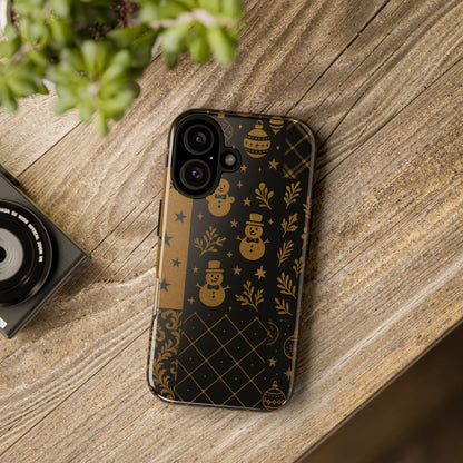 Black Festive Phone Case | Christmas Gift | Holiday Decor | Snowman Design | Tough Cases | Winter Celebration