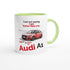 Funny Personalized Audi A1 Mug - Custom Ceramic Coffee Cup for Car Lovers - 11oz Dishwasher Safe Ceramic Green