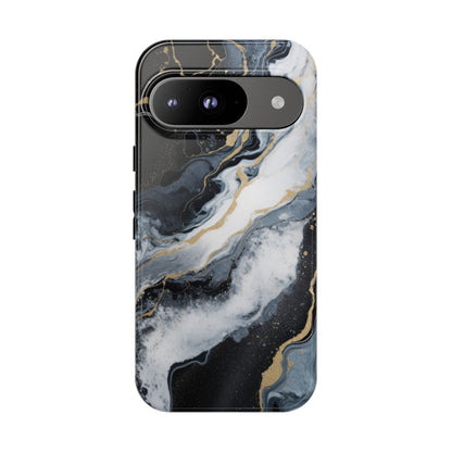 Celestial Marble Phone Case - Black &amp; Gold Swirl Design Google Pixel 9 Glossy