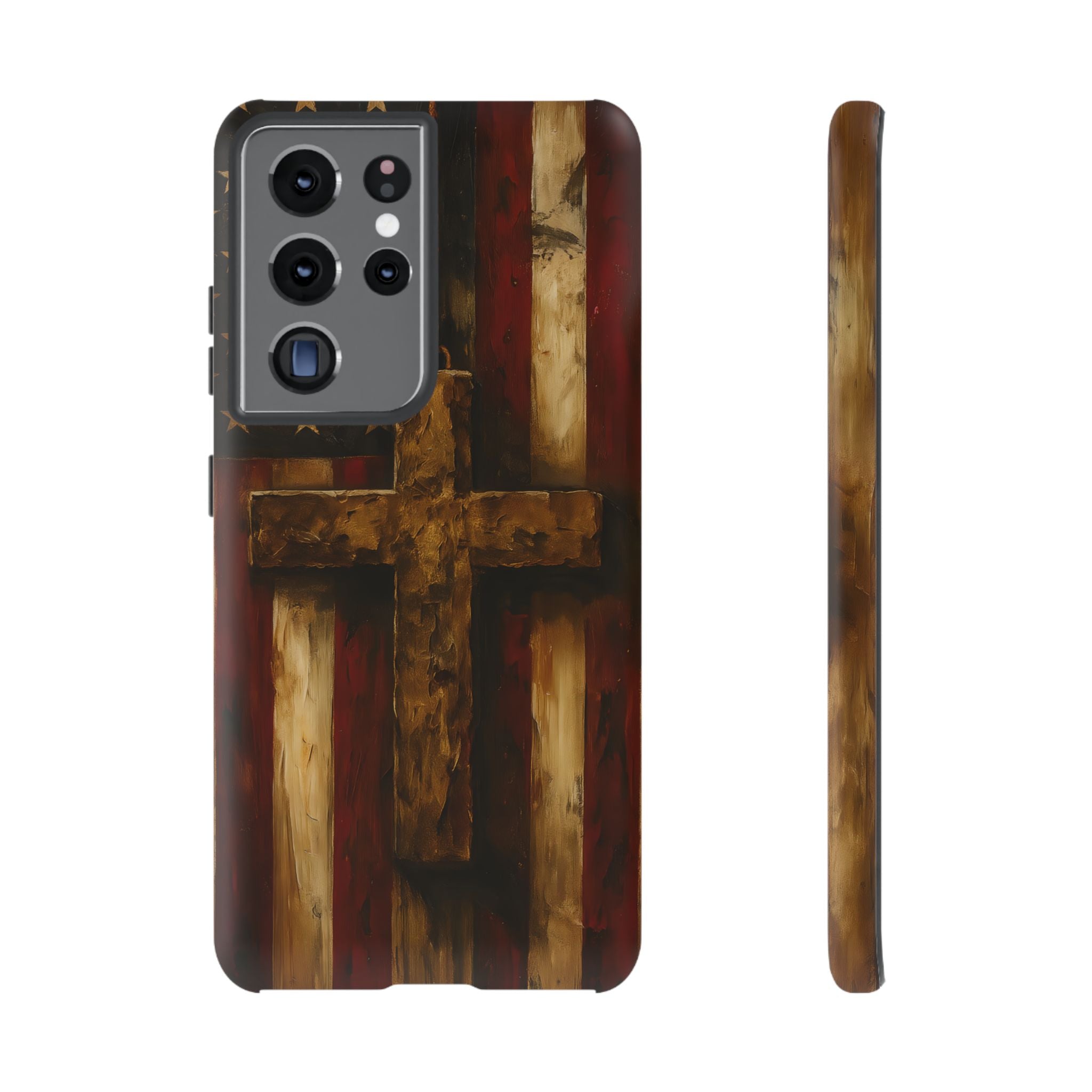 Forged in Faith Phone Case - Rustic Gold Cross &amp; American Flag | Patriotic Christian Case for iPhone, Samsung &amp; Pixel Samsung Galaxy S21 Ultra Matte