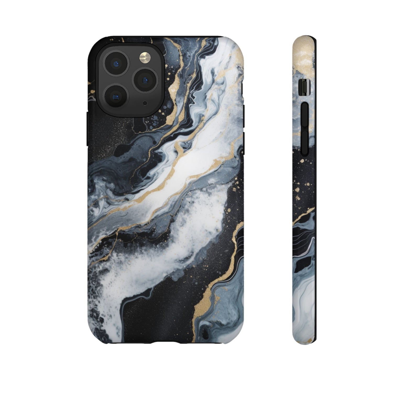 Celestial Marble Phone Case - Black & Gold Swirl Design iPhone 11 Pro Glossy