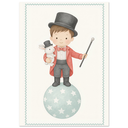 Circus Boy Poster Print - Classic Matte Art for Kids Nursery - Fun &amp; Whimsical Decor Print