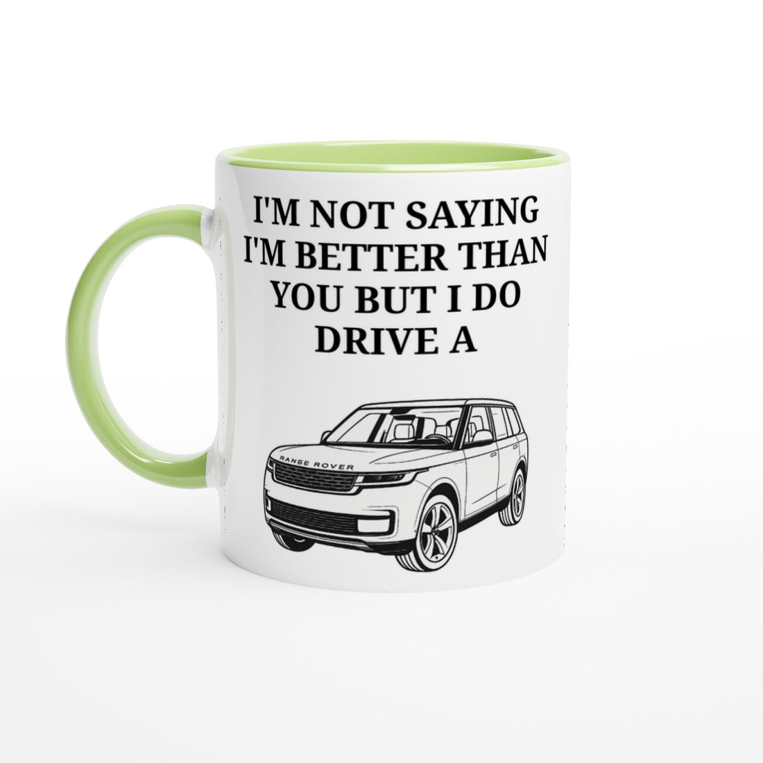 Funny Range Rover Mug – 11oz Luxury Car Driver Gift, Bold Statement Coffee Cup, Land Rover, Range Rover Gen 3 Lover Gift for Him or Her Ceramic Green