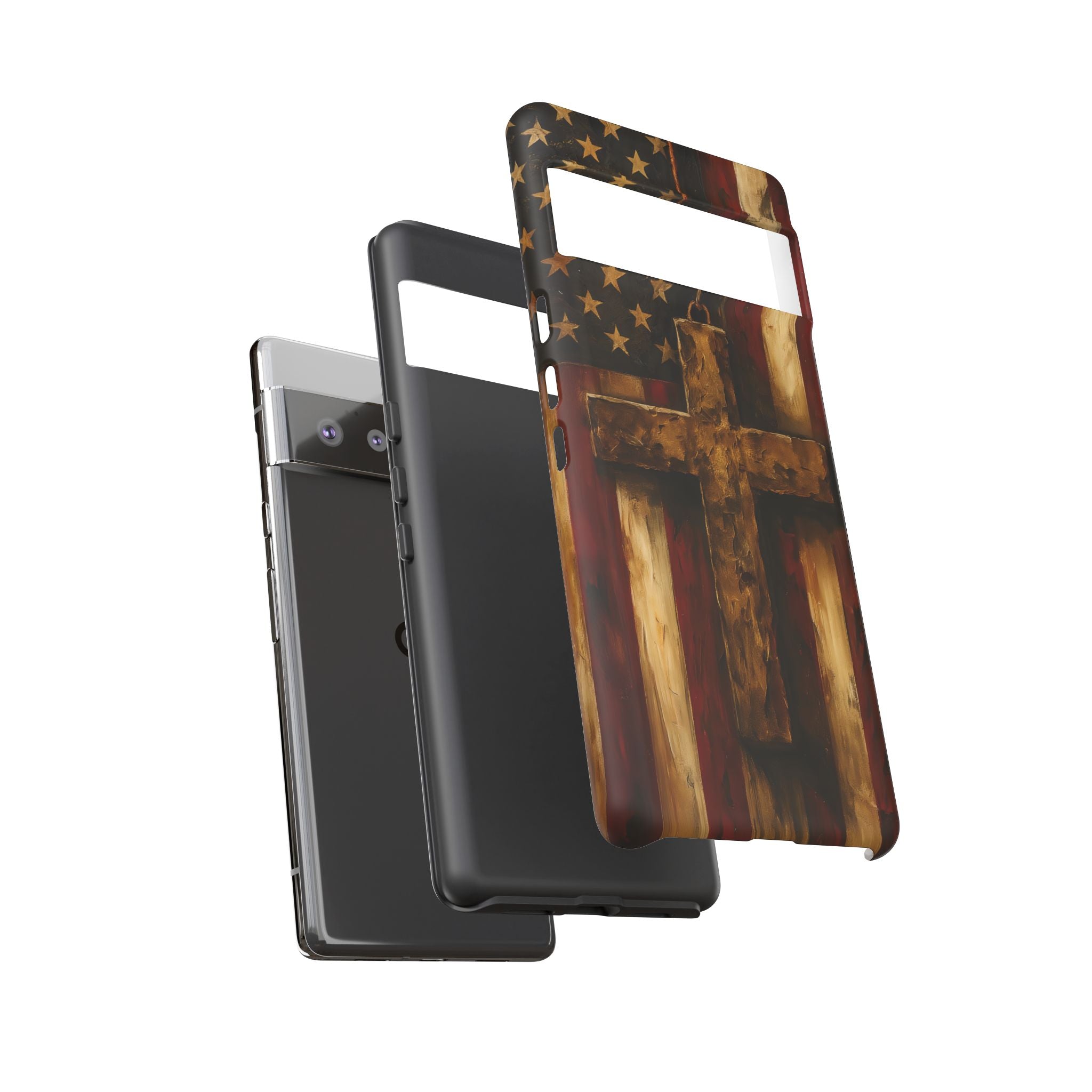 Forged in Faith Phone Case - Rustic Gold Cross &amp; American Flag | Patriotic Christian Case for iPhone, Samsung &amp; Pixel