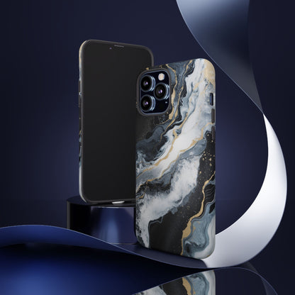 Celestial Marble Phone Case - Black &amp; Gold Swirl Design