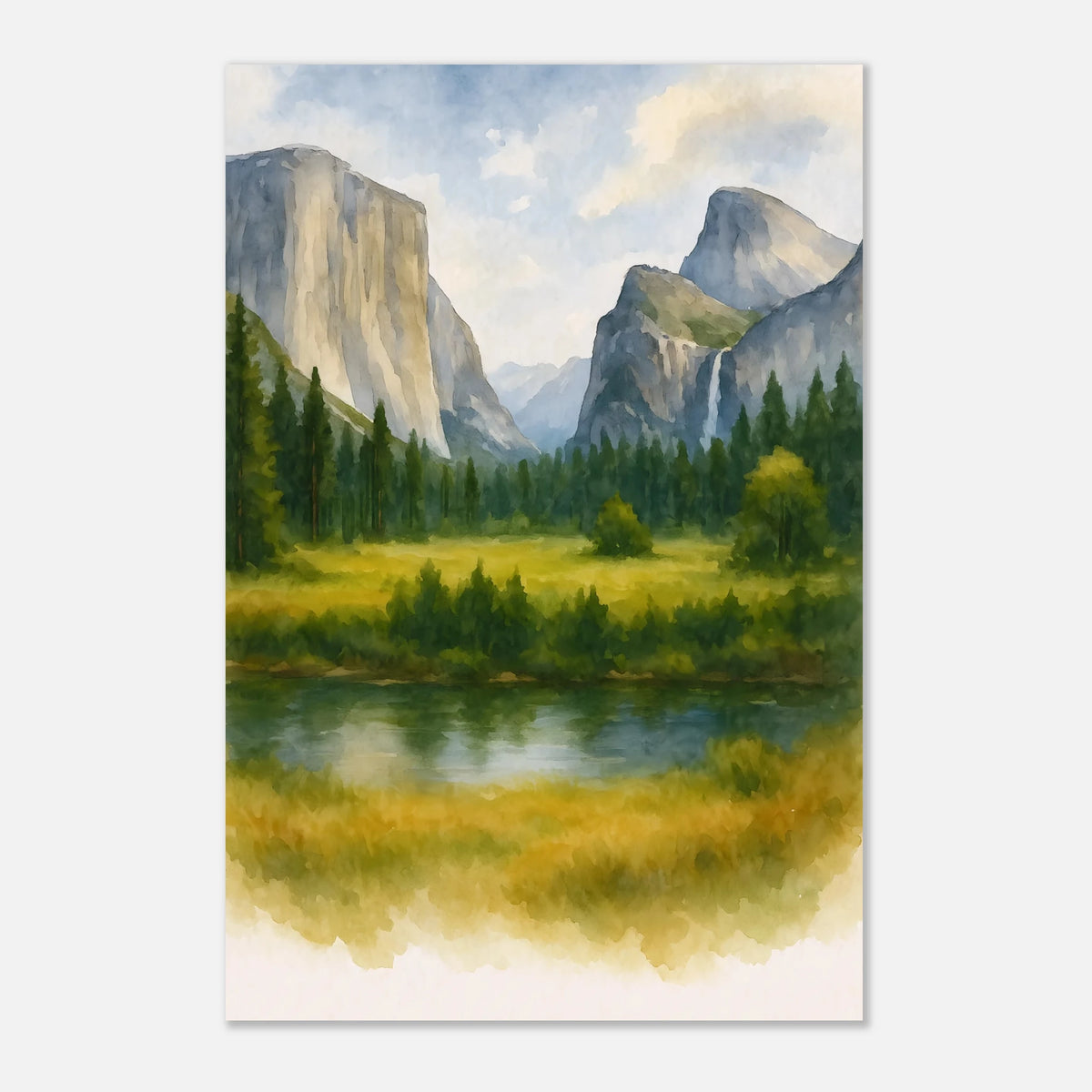 Yosemite Valley California Watercolour Print – Unframed Travel Wall Art, Home Decor 60x90 cm 24x36″