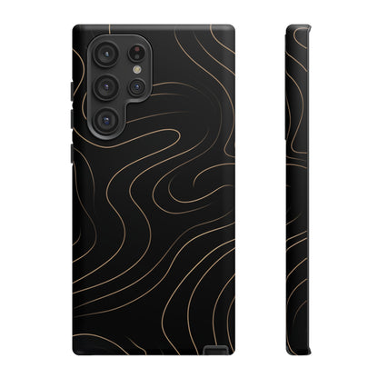 Noir Topograph - Black Minimalist Line Art Phone Case Samsung Galaxy S22 Ultra Matte