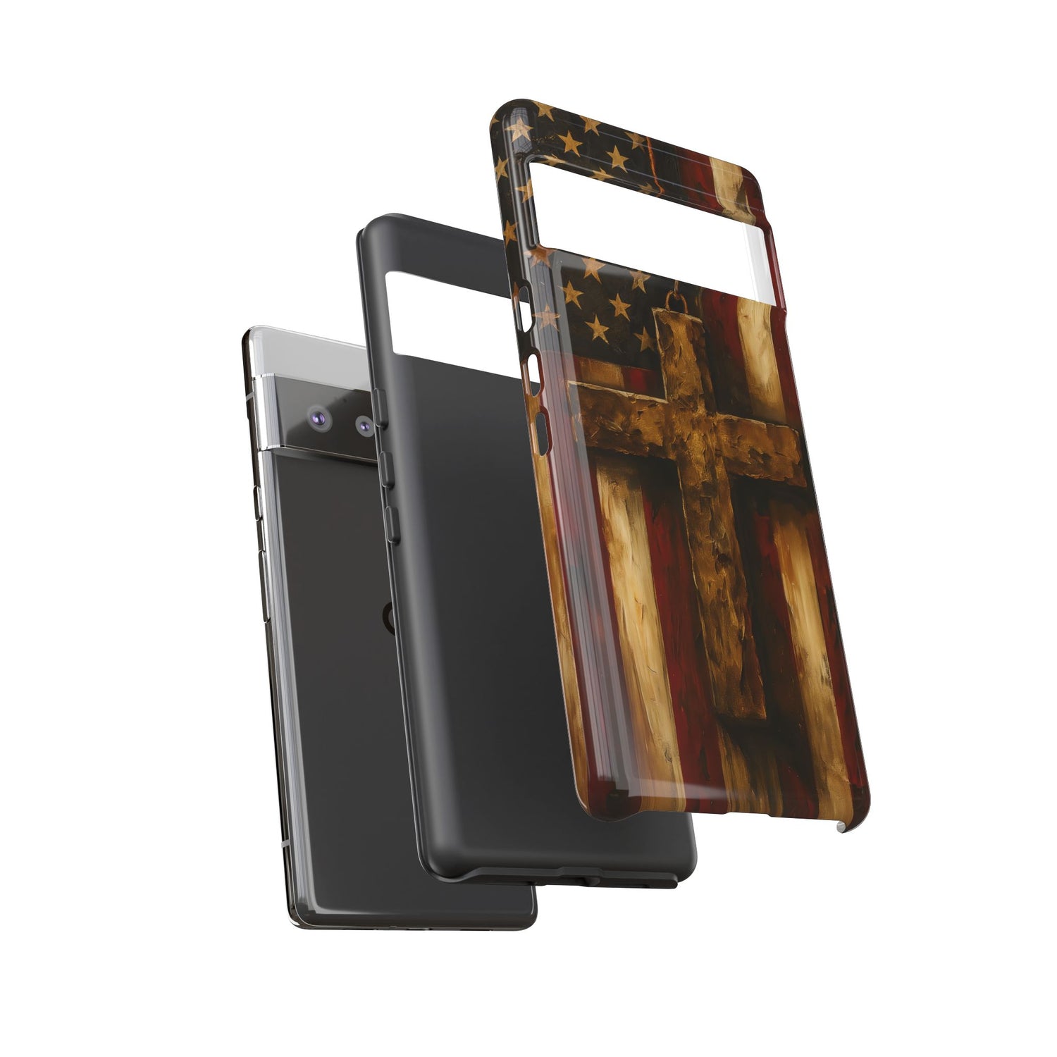 Forged in Faith Phone Case - Rustic Gold Cross &amp; American Flag | Patriotic Christian Case for iPhone, Samsung &amp; Pixel