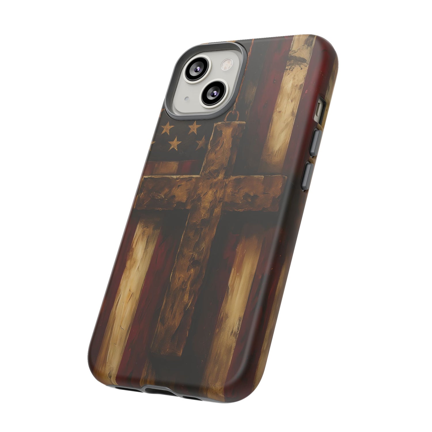 Forged in Faith Phone Case - Rustic Gold Cross &amp; American Flag | Patriotic Christian Case for iPhone, Samsung &amp; Pixel