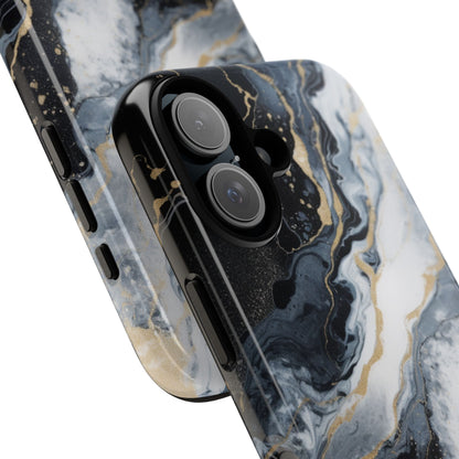 Celestial Marble Phone Case - Black &amp; Gold Swirl Design
